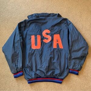 VTG 90s International Sports Exchange Track Jacket Navy USA Windbreaker Coat 3XL